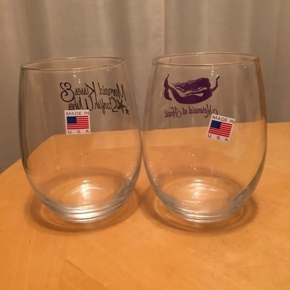 Mermaid Themed Stemless Wine Glasses NWT